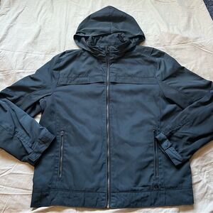 CALVIN KLEIN Jacket Mens Size Large Dark Green Hooded Raincoat Full Zipper